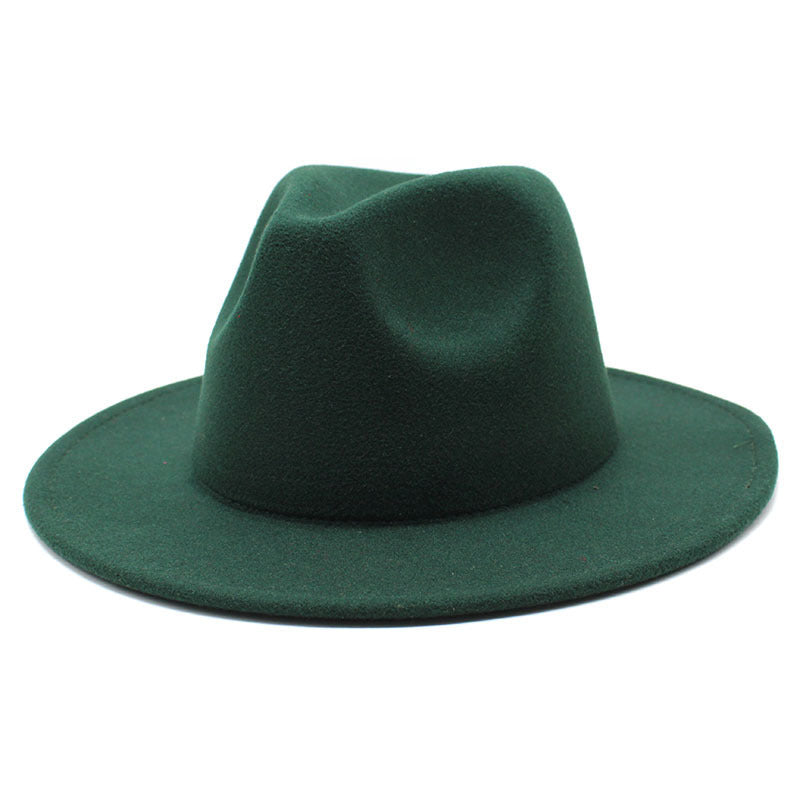 Thickened high-quality cross-border solid-color felt hat men and women autumn and winter retro jazz hat European and American 7cm flat brim woolen hat