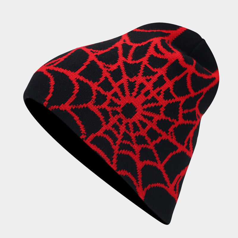 Amazon hot sale Gothic style spider web jacquard knitted hat men hip hop outdoor warm hat women wool hat trend
