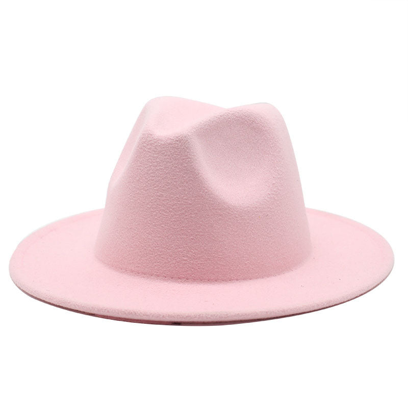 Thickened high-quality cross-border solid-color felt hat men and women autumn and winter retro jazz hat European and American 7cm flat brim woolen hat