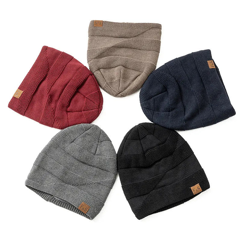 New autumn and winter FS label casual knitted hat for men outdoor windproof cold-proof warm hat with velvet earmuffs