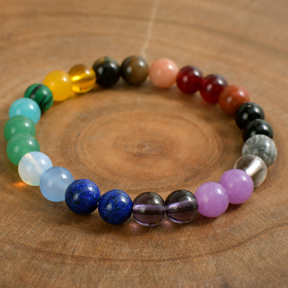Bohemian rainbow color raw stone bracelet female handmade beaded bracelet yoga stone sports jewelry tiger eye stone crystal