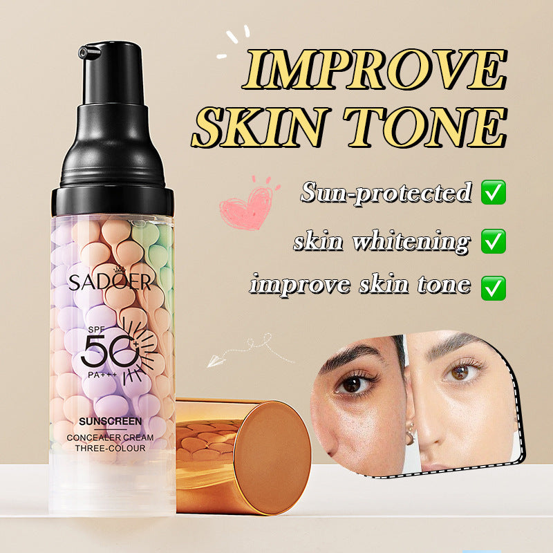 Cross-border foreign trade SADOER three-color sunscreen isolation cream brightens skin tone and moisturizes natural nude makeup sunscreen primer