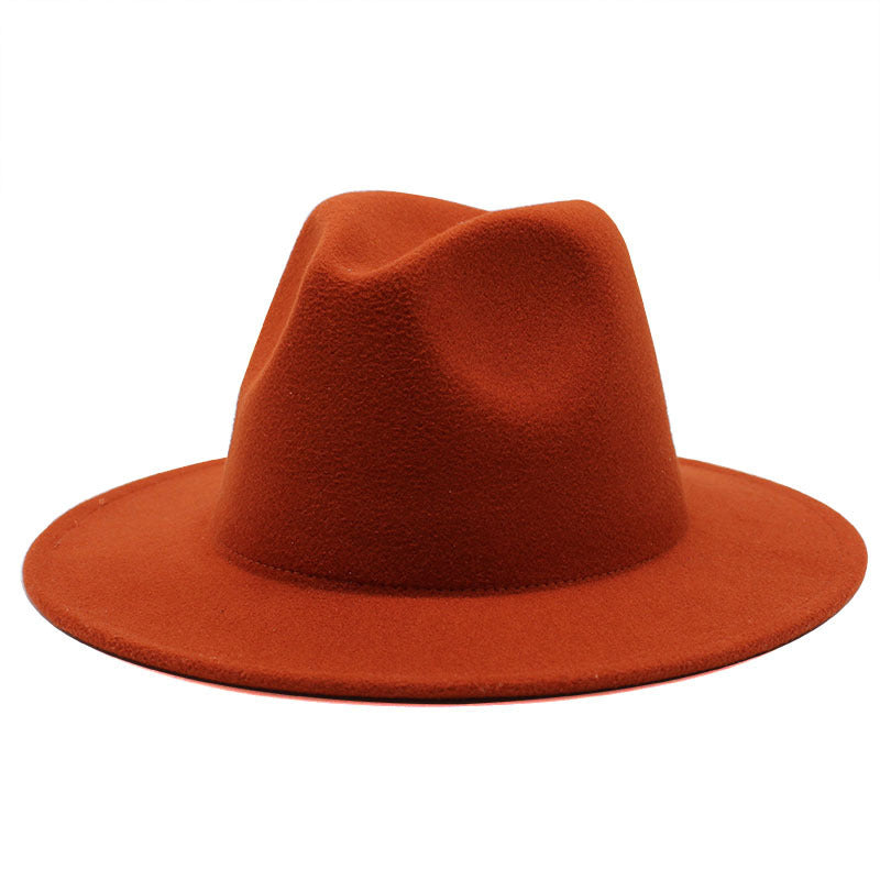 Thickened high-quality cross-border solid-color felt hat men and women autumn and winter retro jazz hat European and American 7cm flat brim woolen hat