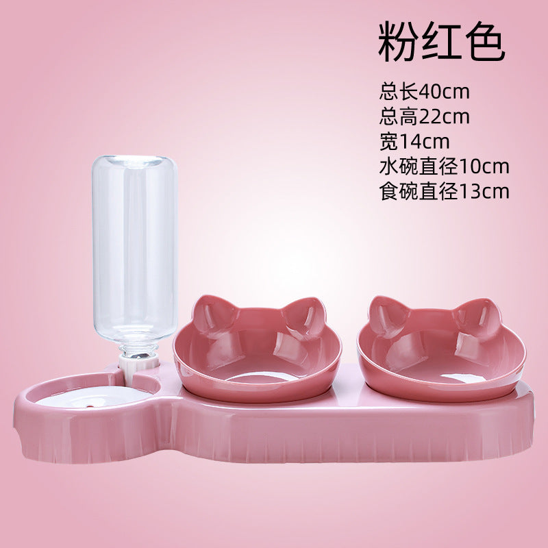 Cat bowl cat food bowl double bowl to protect the cervical vertebra automatic drinking water bowl anti-knockover cat food bowl dog pet supplies
