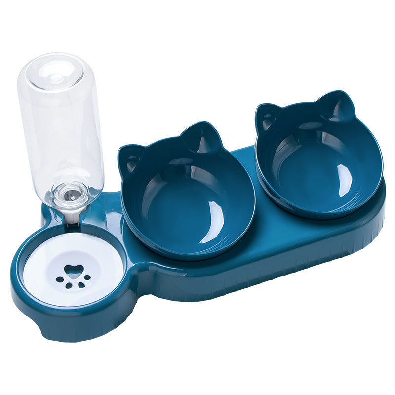 Cat bowl cat food bowl double bowl to protect the cervical vertebra automatic drinking water bowl anti-knockover cat food bowl dog pet supplies