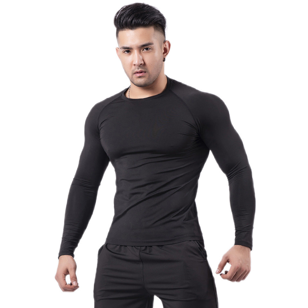 Velvet warm fitness clothes for men in autumn and winter high elastic breathable quick-drying clothes sweaty basketball running long-sleeved sportswear