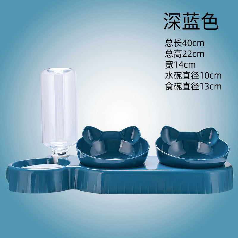 Cat bowl cat food bowl double bowl to protect the cervical vertebra automatic drinking water bowl anti-knockover cat food bowl dog pet supplies