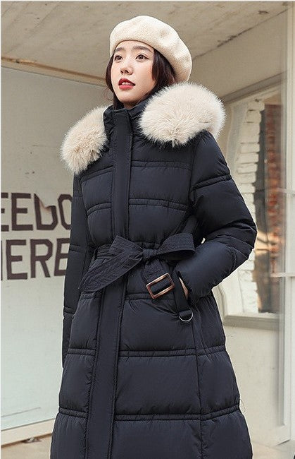 2024 Winter New Down Cotton Jacket Women's Long Over-the-Knee Large Fur Collar Cotton Jacket Thickened Loose Large Size Cotton Jacket Jacket
