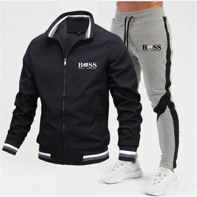 2025 new men's jacket suit casual suit splicing trousers bomber jacket high quality jacket suit
