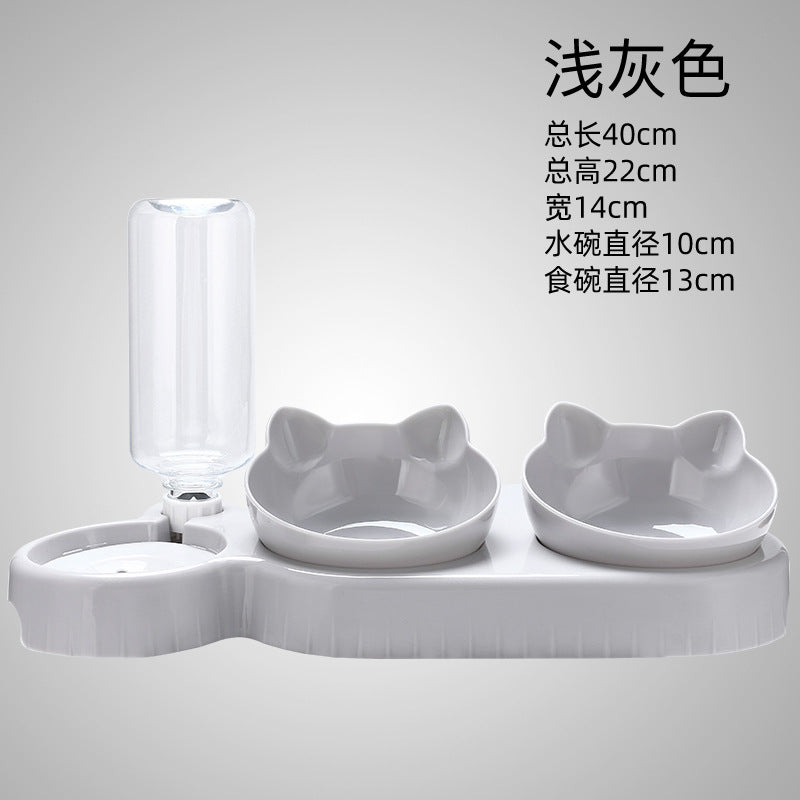 Cat bowl cat food bowl double bowl to protect the cervical vertebra automatic drinking water bowl anti-knockover cat food bowl dog pet supplies