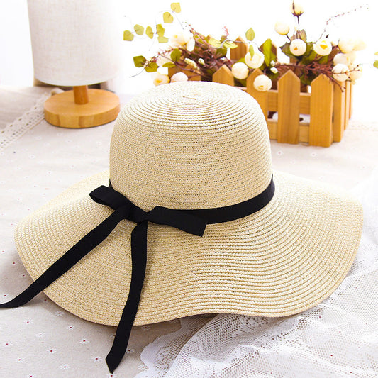2021 summer hat ladies big-edge bow sun hat female straw hat outdoor travel UV sun hat