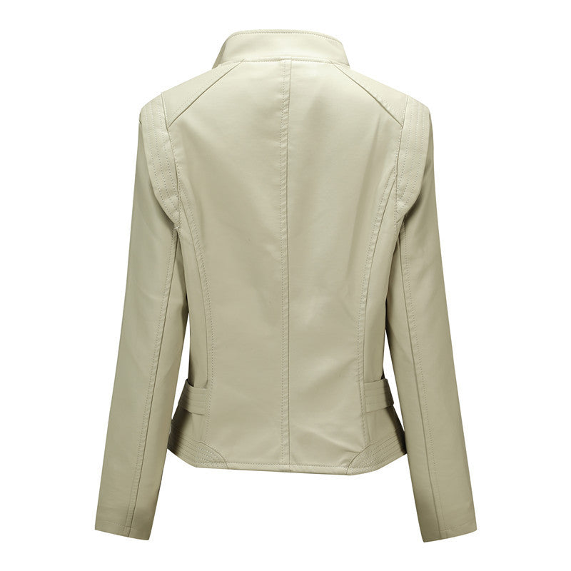 wish cross-border European code new spring and autumn women's leather jacket women's short jacket slim thin leather jacket women's motorcycle jacket