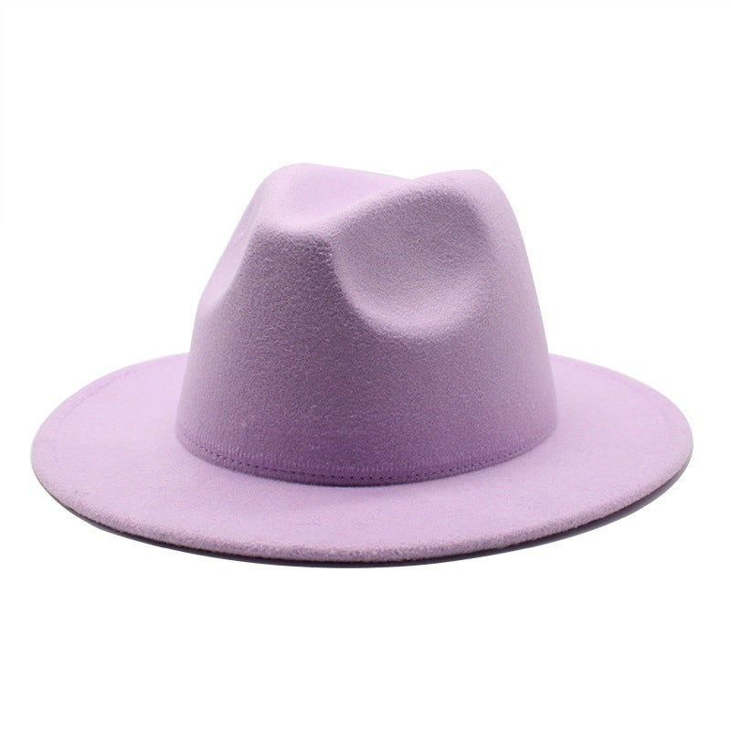 Thickened high-quality cross-border solid-color felt hat men and women autumn and winter retro jazz hat European and American 7cm flat brim woolen hat