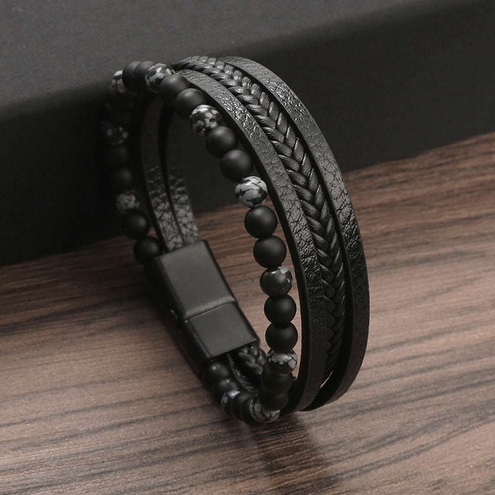 Amazon Men's Handmade Bracelet Men's Braided Natural Obsidian Bracelet Hand Decor Beaded Bracelet Bracelet Wholesale