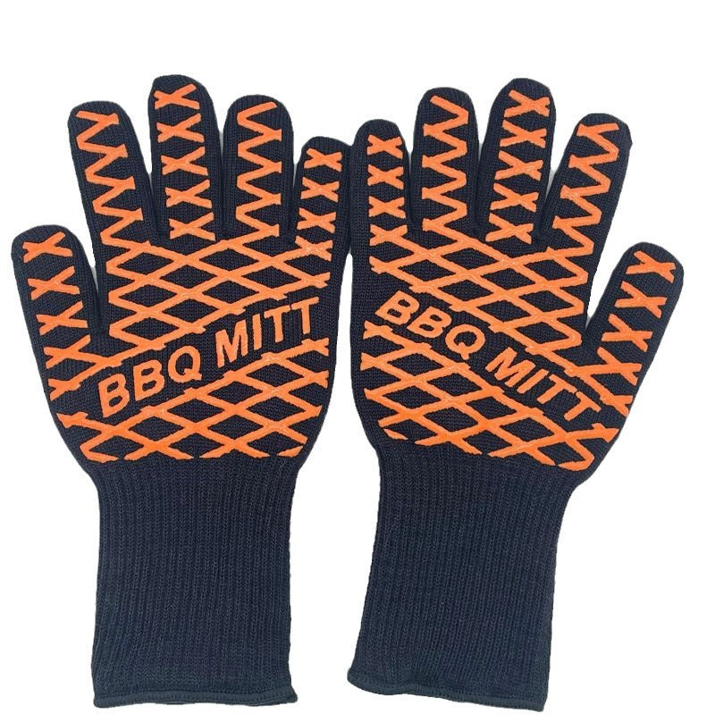 Silicone Insulated BBQ High Temperature Resistant Gloves Kitchen Baking Flame Retardant Fireproof Non-slip Microwave Oven Anti-scalding Gloves
