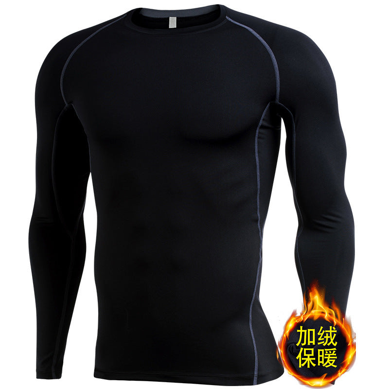 Velvet warm fitness clothes for men in autumn and winter high elastic breathable quick-drying clothes sweaty basketball running long-sleeved sportswear