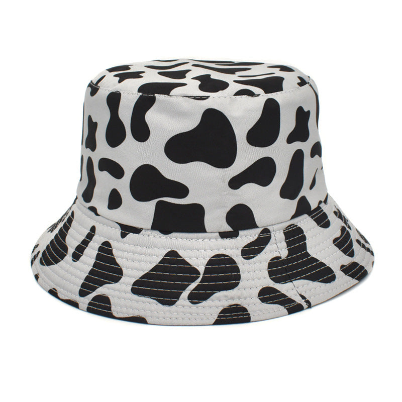 Cross-border new cow print fisherman hat for women, Korean style double-sided basin hat for men, summer outdoor sun hat, trendy
