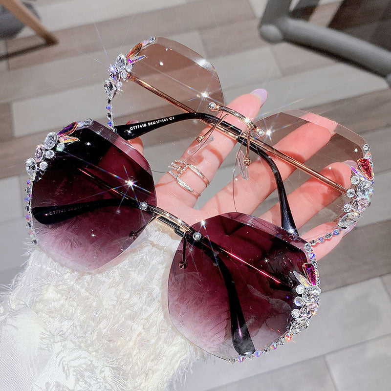 2025 new cross-border hot-selling diamond-encrusted women's sunglasses Korean version of the tide anti-ultraviolet sun glasses big face sunscreen summer