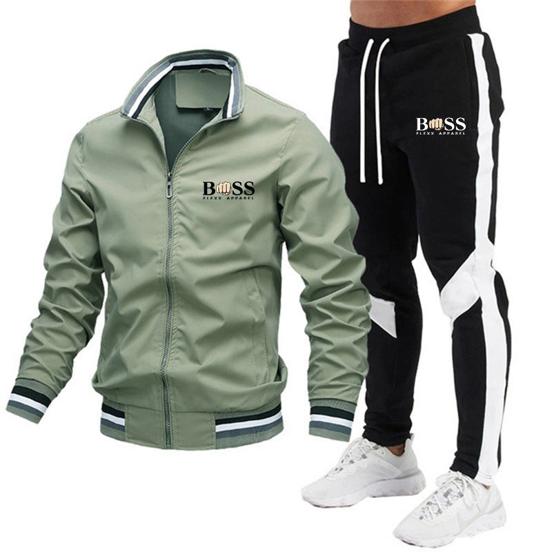 2025 new men's jacket suit casual suit splicing trousers bomber jacket high quality jacket suit