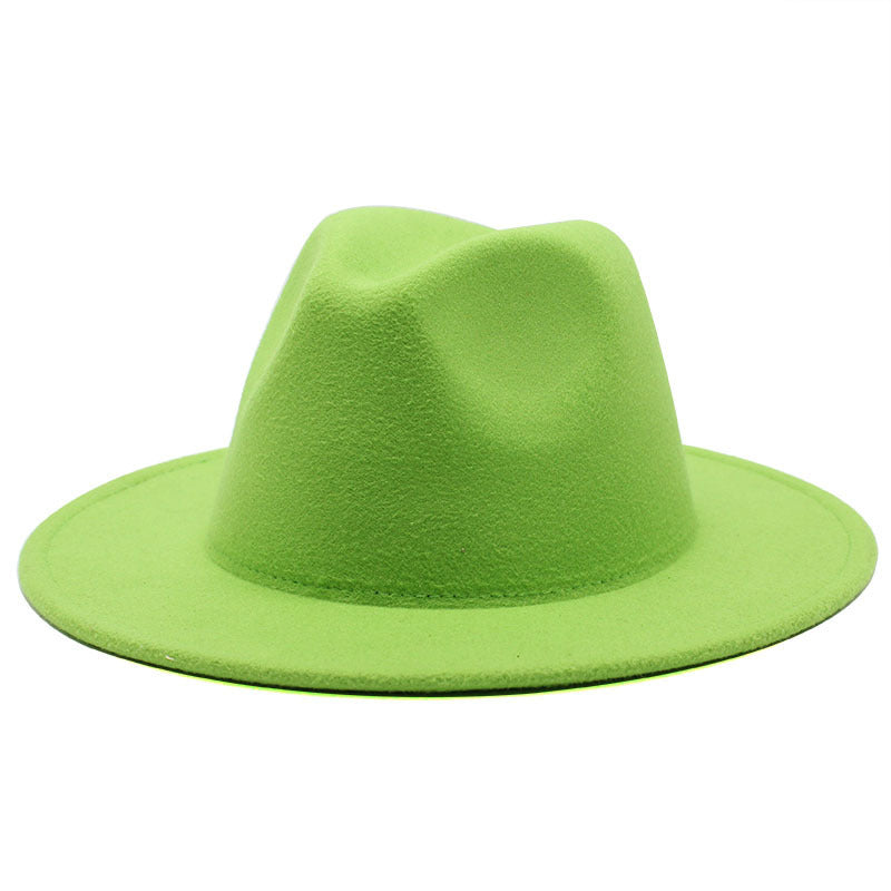 Thickened high-quality cross-border solid-color felt hat men and women autumn and winter retro jazz hat European and American 7cm flat brim woolen hat