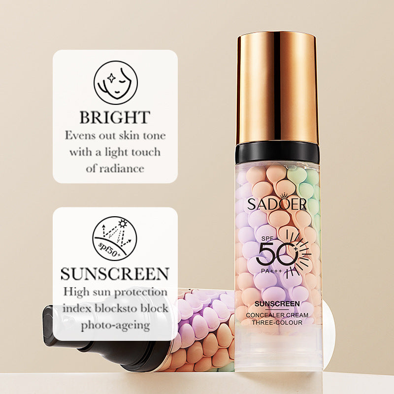 Cross-border foreign trade SADOER three-color sunscreen isolation cream brightens skin tone and moisturizes natural nude makeup sunscreen primer