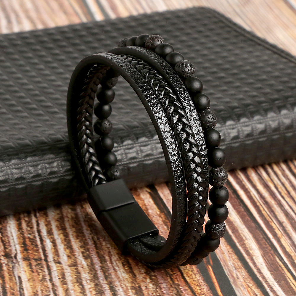 Amazon Men's Handmade Bracelet Men's Braided Natural Obsidian Bracelet Hand Decor Beaded Bracelet Bracelet Wholesale