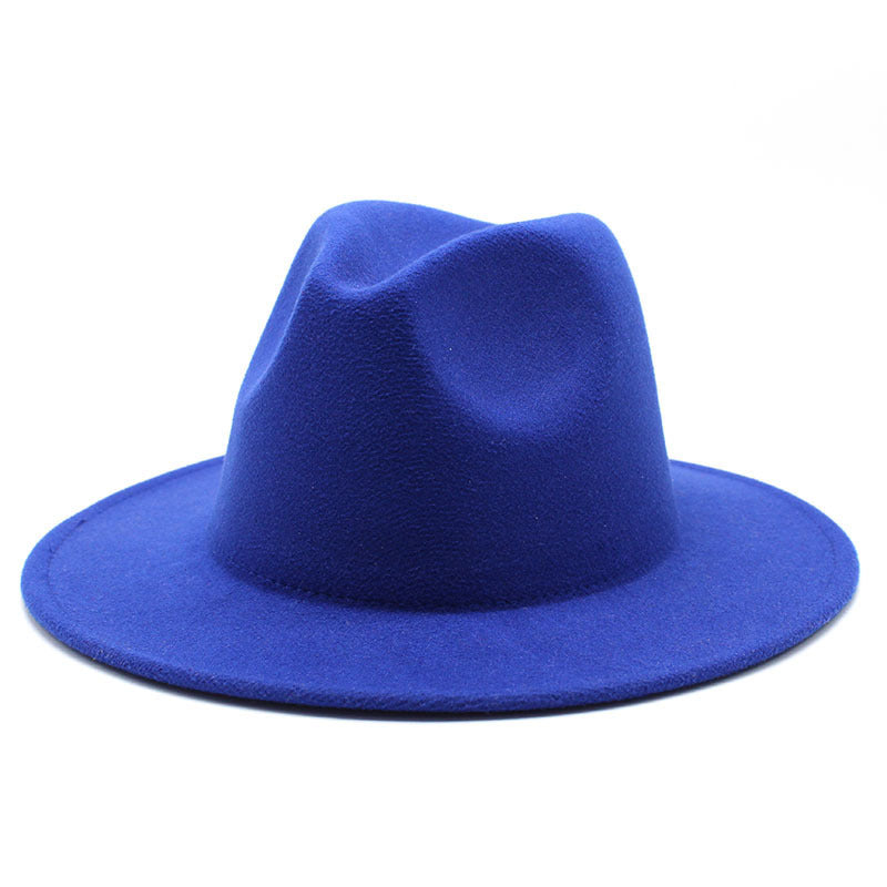 Thickened high-quality cross-border solid-color felt hat men and women autumn and winter retro jazz hat European and American 7cm flat brim woolen hat