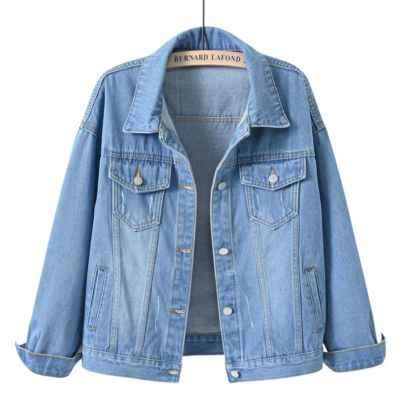 European and American Amazon spring new denim jacket women's short loose long-sleeved jacket casual jacket jacket wholesale