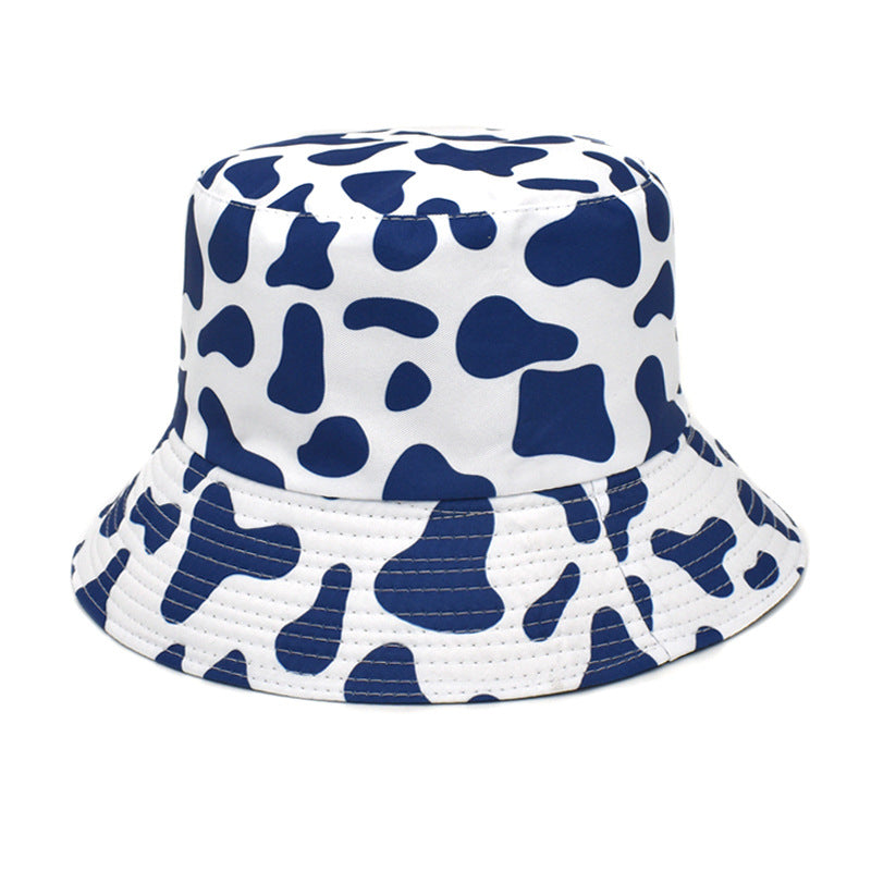 Cross-border new cow print fisherman hat for women, Korean style double-sided basin hat for men, summer outdoor sun hat, trendy