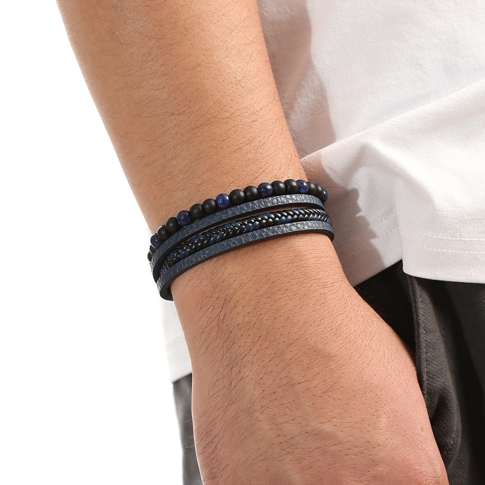 Amazon Men's Handmade Bracelet Men's Braided Natural Obsidian Bracelet Hand Decor Beaded Bracelet Bracelet Wholesale