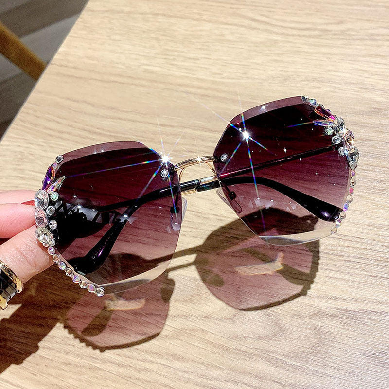 2025 new cross-border hot-selling diamond-encrusted women's sunglasses Korean version of the tide anti-ultraviolet sun glasses big face sunscreen summer