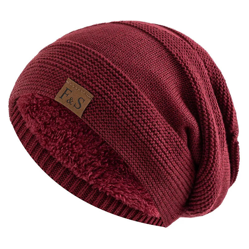 New autumn and winter FS label casual knitted hat for men outdoor windproof cold-proof warm hat with velvet earmuffs