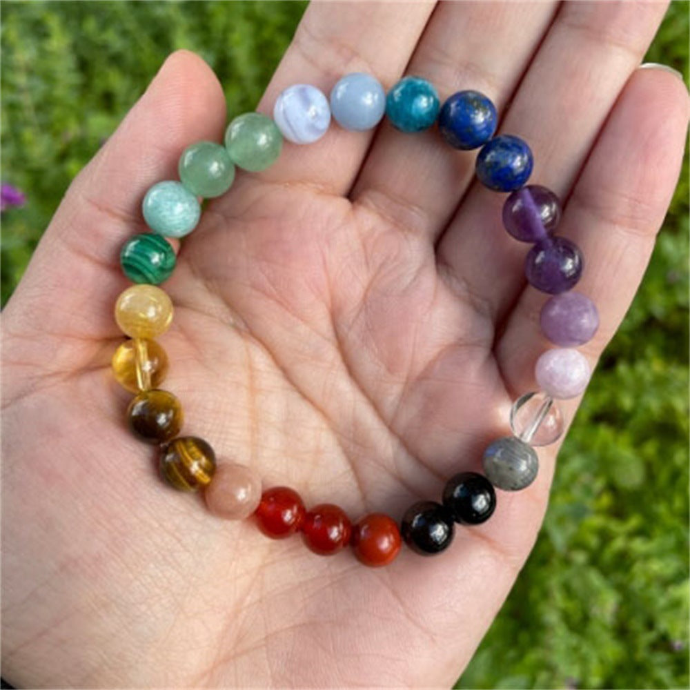 Bohemian rainbow color raw stone bracelet female handmade beaded bracelet yoga stone sports jewelry tiger eye stone crystal