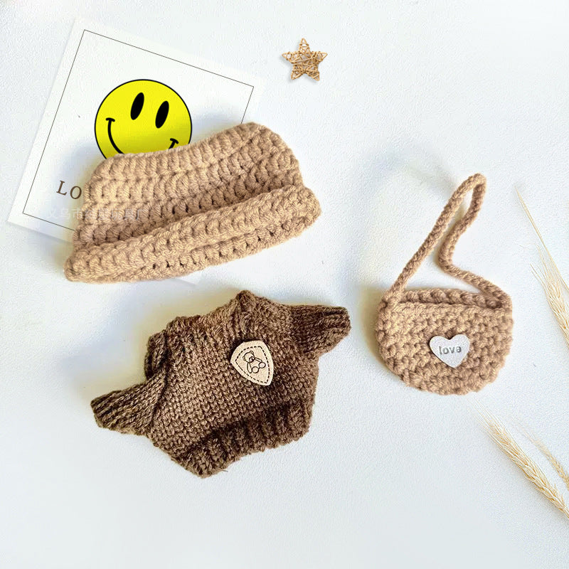 New doll clothes 17cm labubu sweater hat shoulder bag crochet set creative vinyl labubu doll accessories
