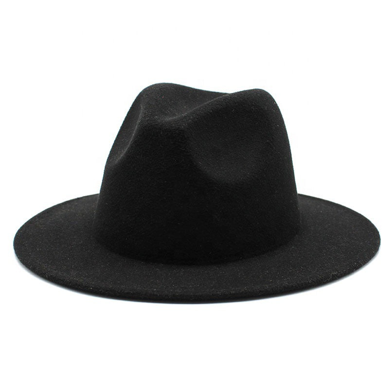 Thickened high-quality cross-border solid-color felt hat men and women autumn and winter retro jazz hat European and American 7cm flat brim woolen hat