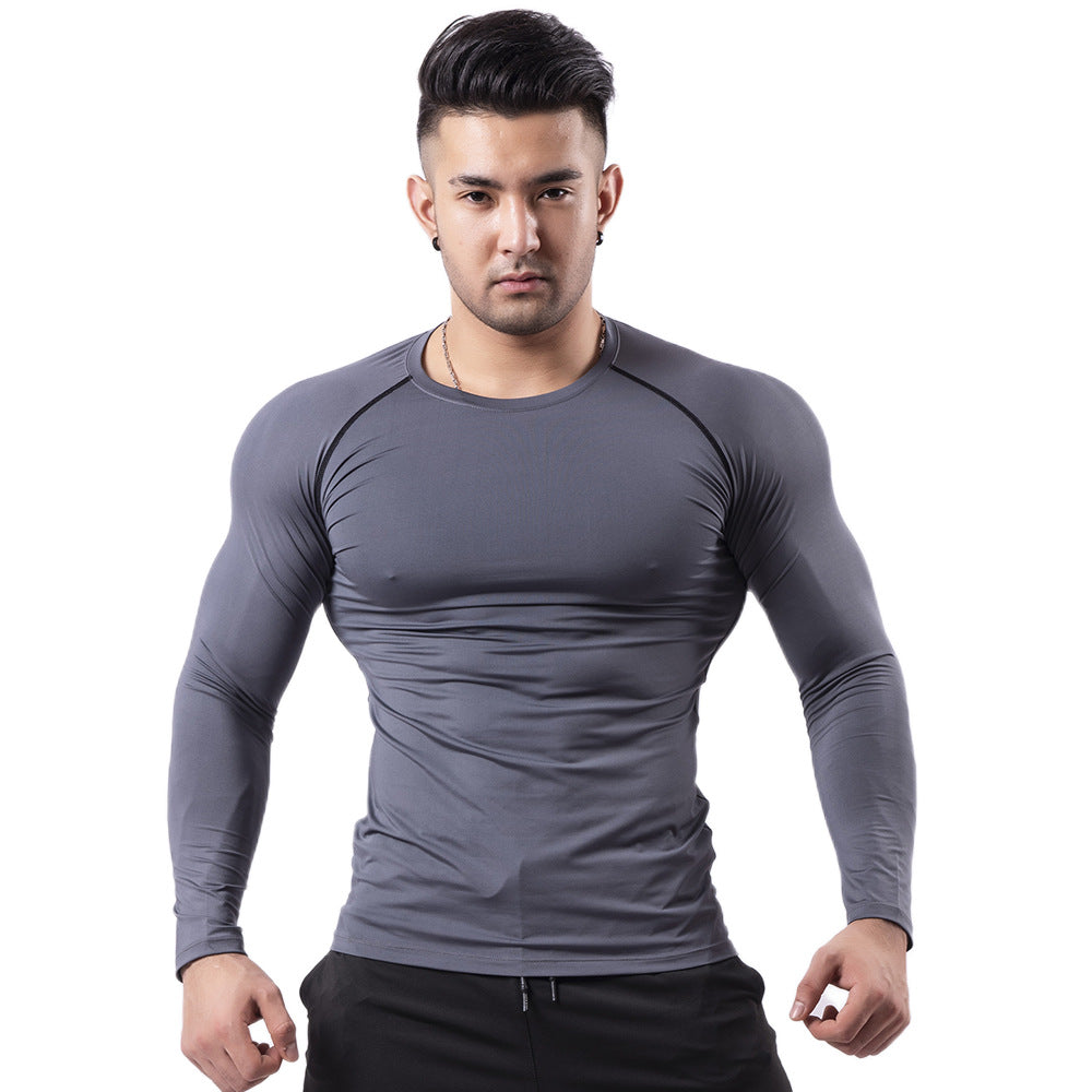 Velvet warm fitness clothes for men in autumn and winter high elastic breathable quick-drying clothes sweaty basketball running long-sleeved sportswear