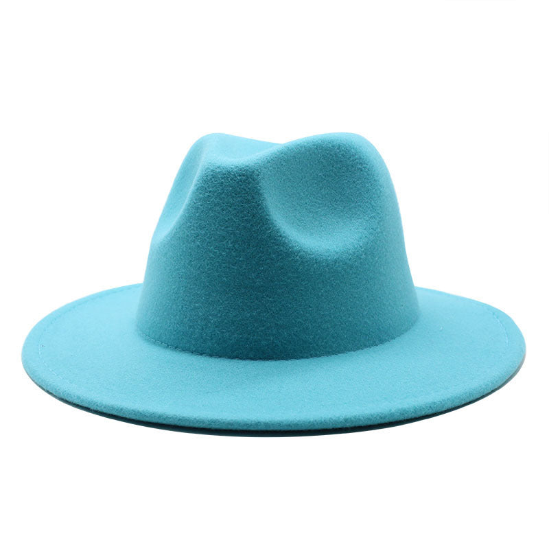 Thickened high-quality cross-border solid-color felt hat men and women autumn and winter retro jazz hat European and American 7cm flat brim woolen hat