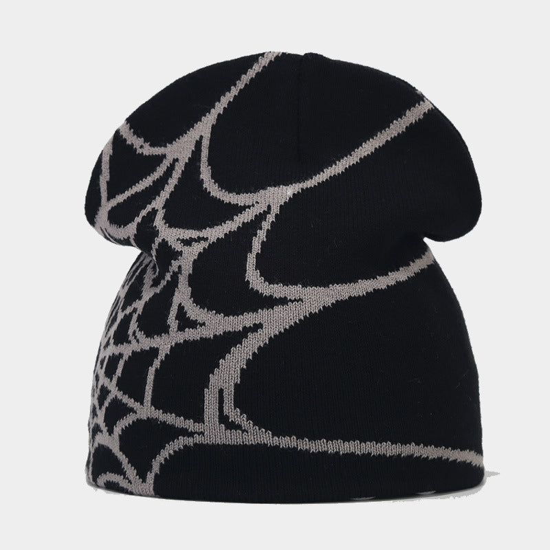 Amazon hot sale Gothic style spider web jacquard knitted hat men hip hop outdoor warm hat women wool hat trend