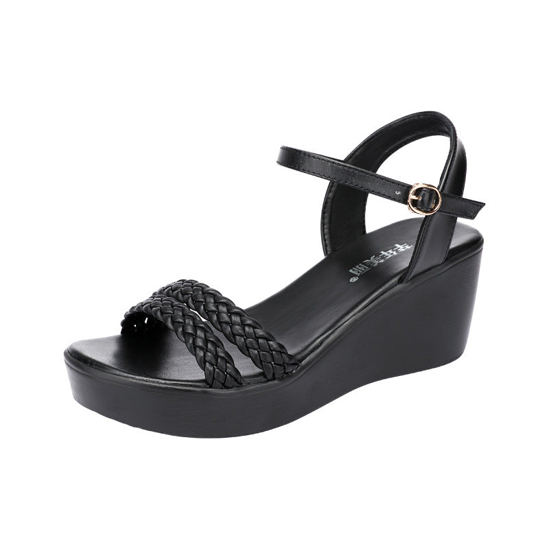 Mid-heel wedge sandals for women 2025 summer new platform thick bottom fish mouth large size 40-43 all-match open toe sandals