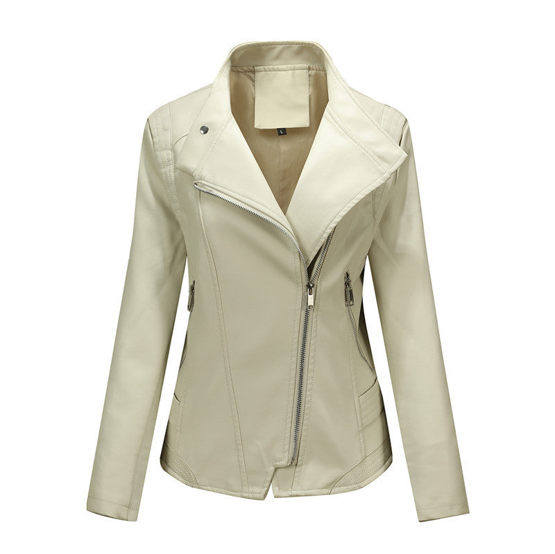 wish cross-border European code new spring and autumn women's leather jacket women's short jacket slim thin leather jacket women's motorcycle jacket