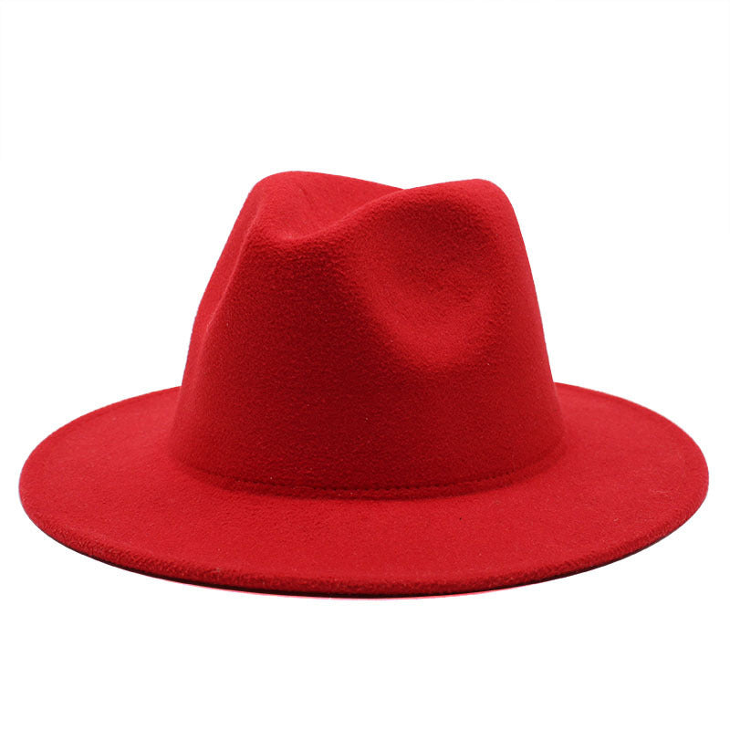Thickened high-quality cross-border solid-color felt hat men and women autumn and winter retro jazz hat European and American 7cm flat brim woolen hat