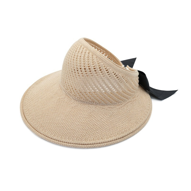 2022 new summer hat women's sun hat empty top straw hat big brim bow foldable beach hat sun protection hat
