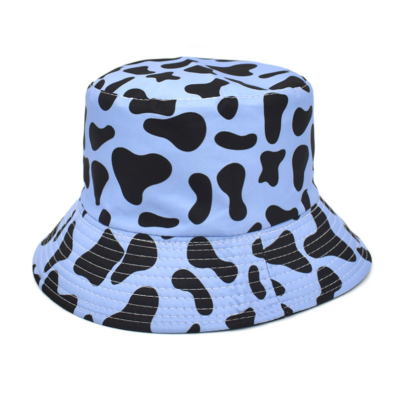Cross-border new cow print fisherman hat for women, Korean style double-sided basin hat for men, summer outdoor sun hat, trendy