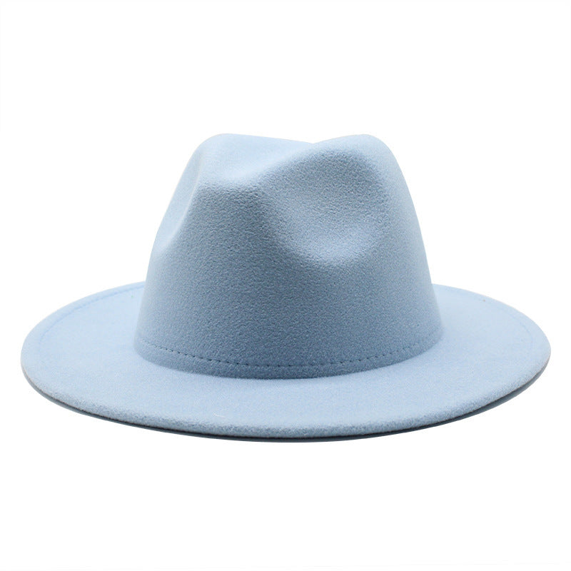 Thickened high-quality cross-border solid-color felt hat men and women autumn and winter retro jazz hat European and American 7cm flat brim woolen hat