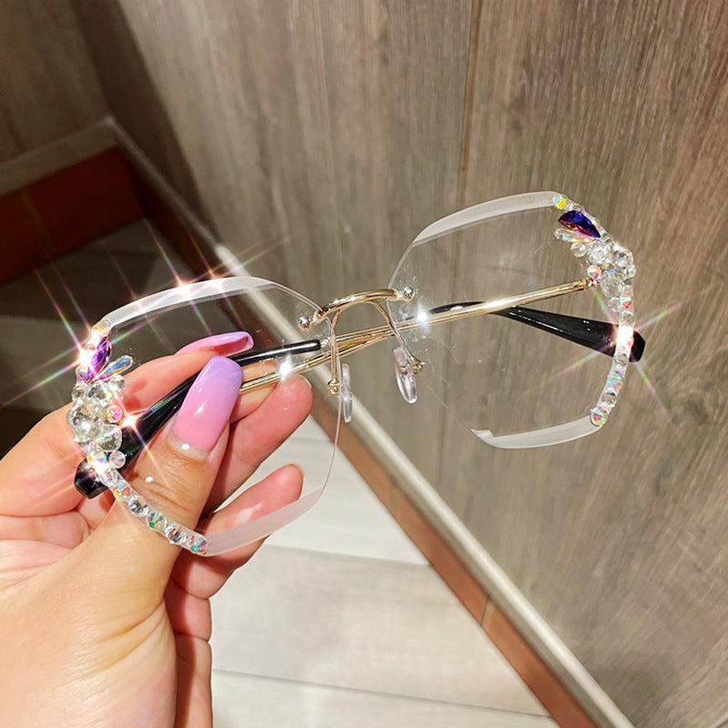 2025 new cross-border hot-selling diamond-encrusted women's sunglasses Korean version of the tide anti-ultraviolet sun glasses big face sunscreen summer