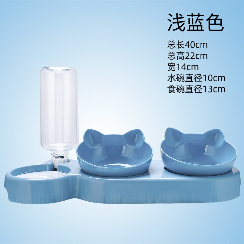 Cat bowl cat food bowl double bowl to protect the cervical vertebra automatic drinking water bowl anti-knockover cat food bowl dog pet supplies