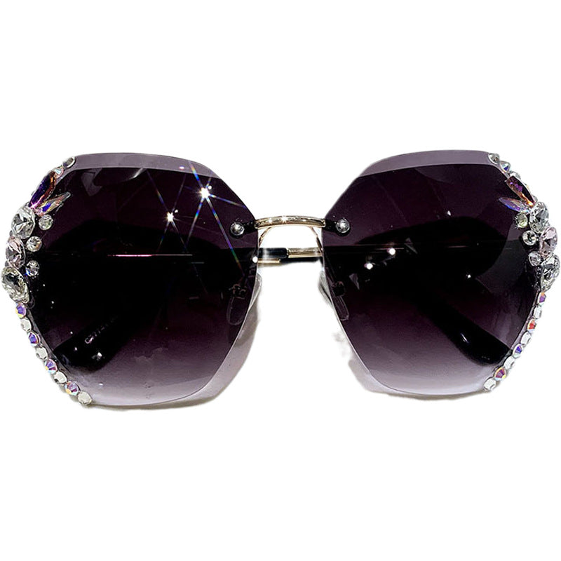 2025 new cross-border hot-selling diamond-encrusted women's sunglasses Korean version of the tide anti-ultraviolet sun glasses big face sunscreen summer