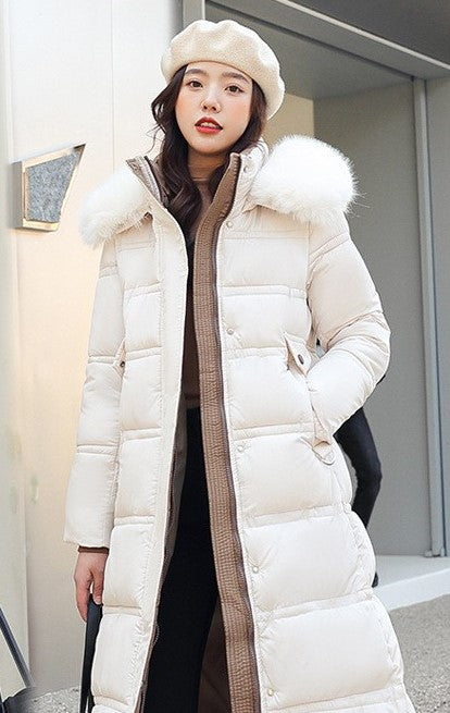2024 Winter New Down Cotton Jacket Women's Long Over-the-Knee Large Fur Collar Cotton Jacket Thickened Loose Large Size Cotton Jacket Jacket