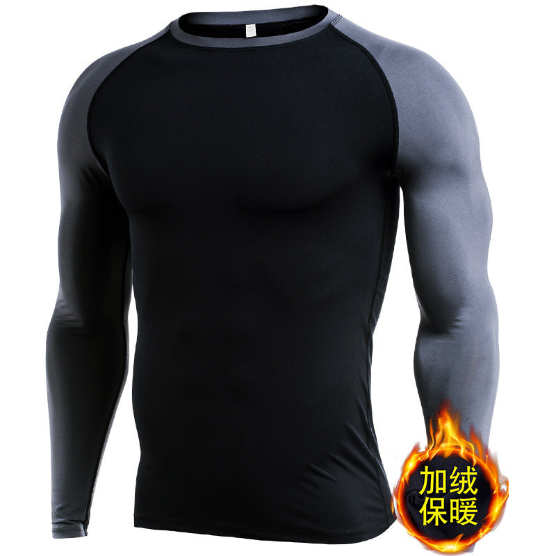 Velvet warm fitness clothes for men in autumn and winter high elastic breathable quick-drying clothes sweaty basketball running long-sleeved sportswear