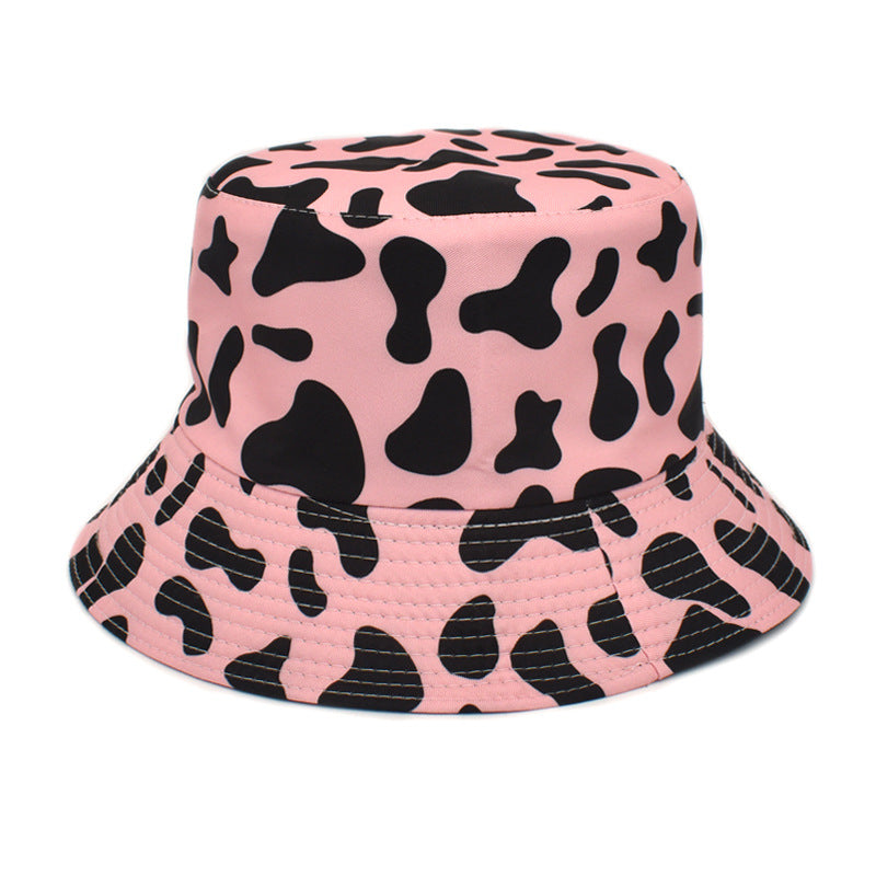 Cross-border new cow print fisherman hat for women, Korean style double-sided basin hat for men, summer outdoor sun hat, trendy